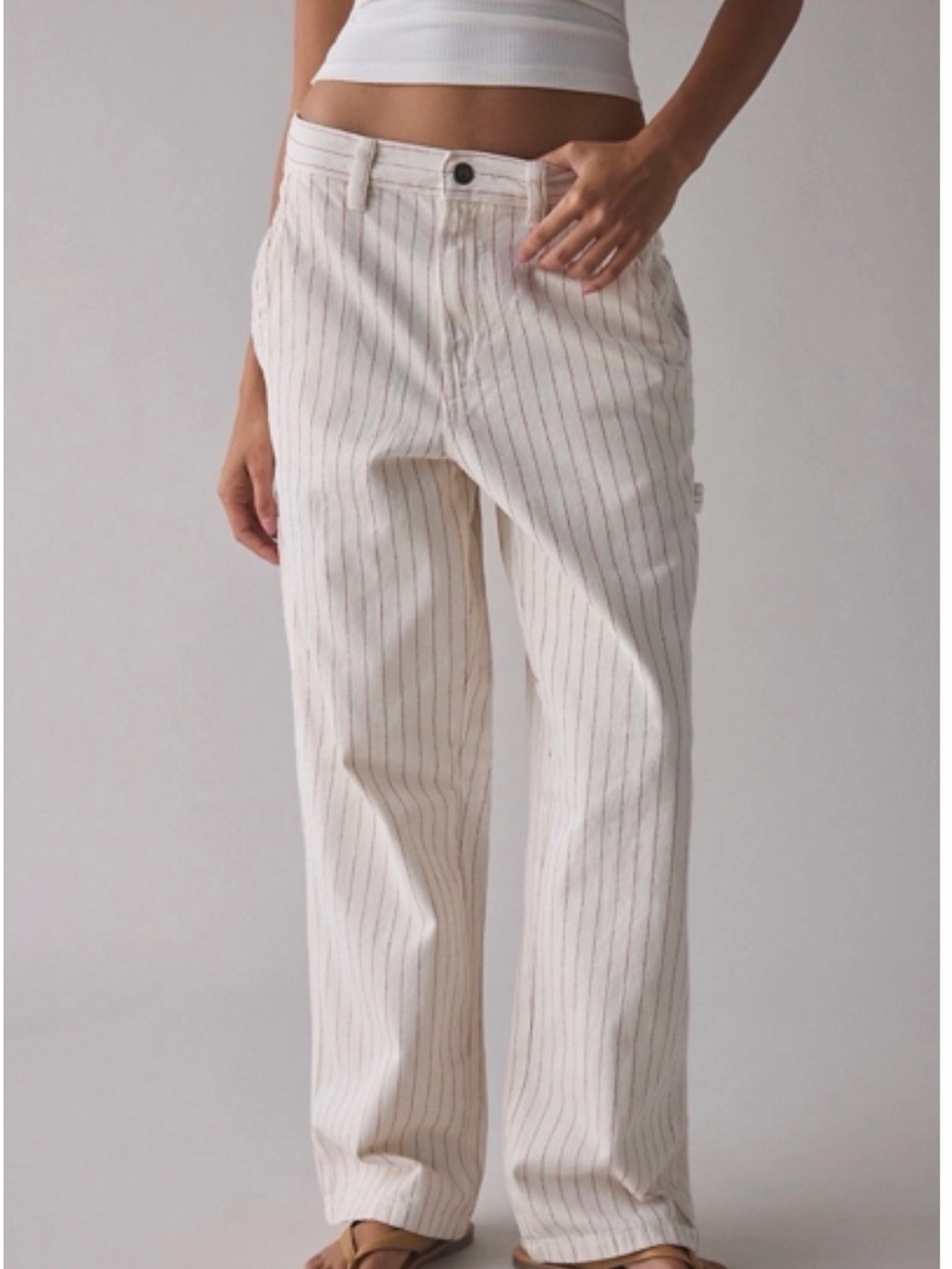 Dickies Women’s Cream Pinstripe Wide-Leg carpenter Jeans